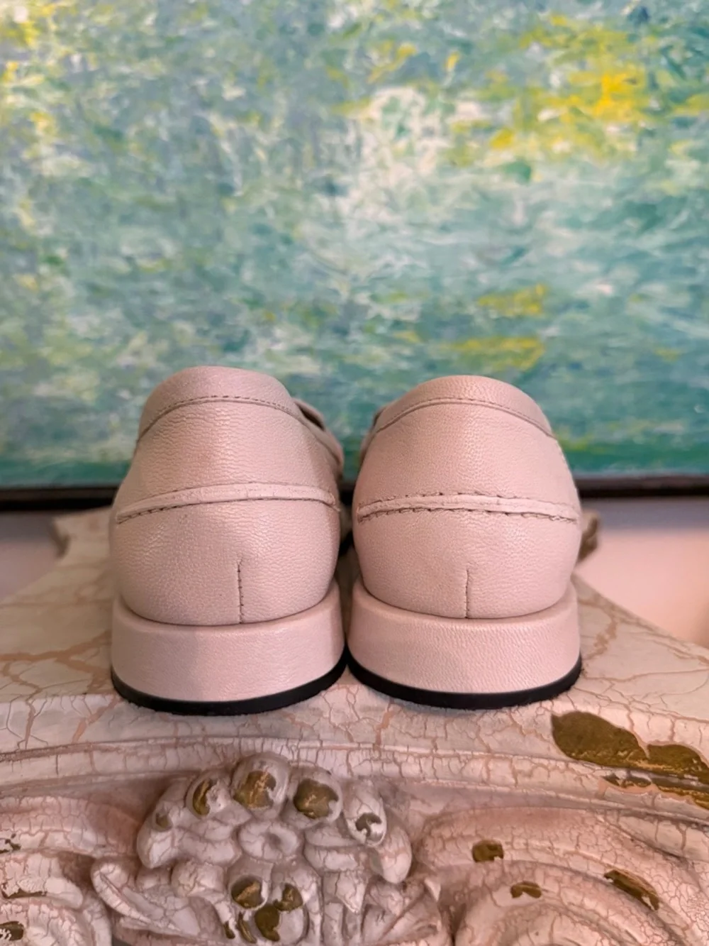SAINT G Carla Off-White Leather Penny Loafers - Classic Slip-On Dress Shoes